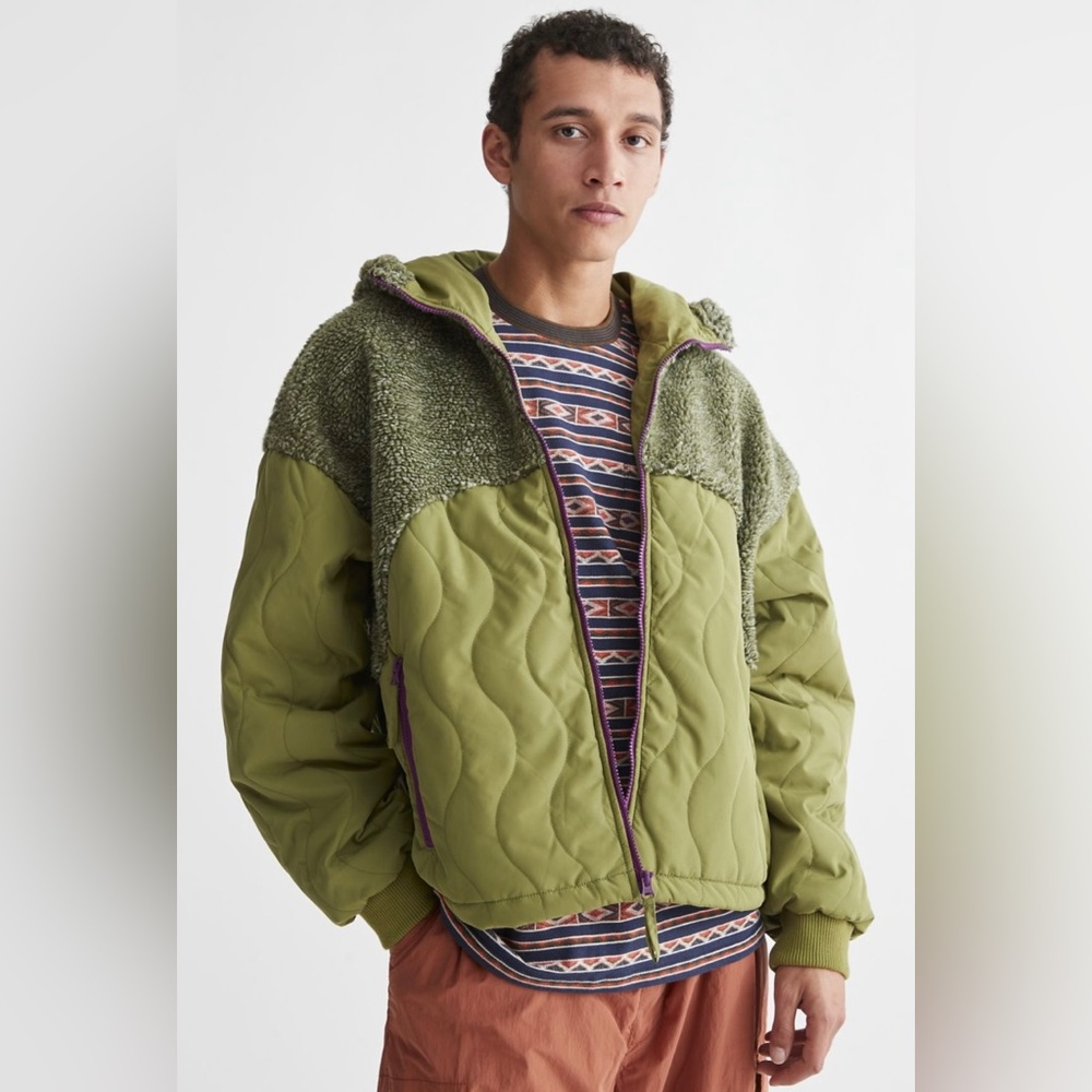 Urban Outfitters Without Walls Olive Green Piled Fleece & Quilt Mix Jacket NWT